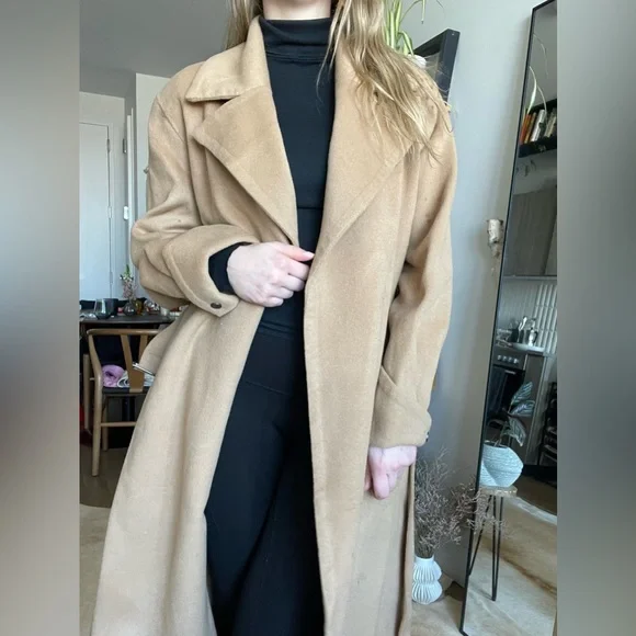 NWT Silk Maison 100% Wool Belted Camel Coat - Picture 6 of 16